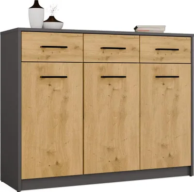 Obrázek produktu pro Moderní komoda Simplo 3D3S se 3 dvířky a zásuvkami | Barva: antracitová a tradiční dub
