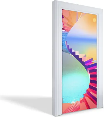 Produktbild von Türdeko Aufkleber Selbstklebende Wandsticker Personalisiert - Treppe zum Himmel - 95 x 205 cm