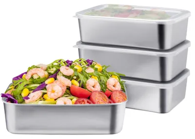 Image de Ensemble de 4 récipients alimentaires en acier inoxydable avec couvercles