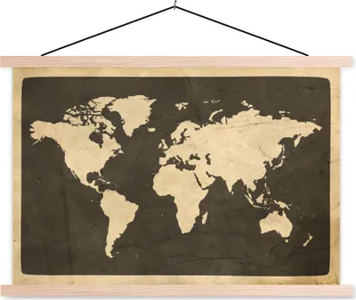 Produktbild von MuchoWow® Textilposter Weltkarte - Vintage - Holz 120x80 cm mit holzfarbenen Rahmen - Aufhängeset