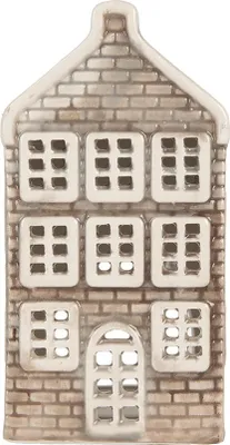Productafbeelding van Clayre & Eef theelichthouder Haus, 7x7x14 cm, grijs, keramiek