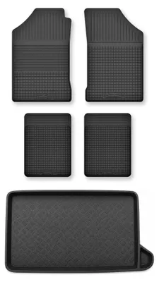 Image de Tapis en caoutchouc + bac de coffre pour Audi A2 2000-2005 (coffre standard) – 5 pièces, noirs, semi-universel, adapté