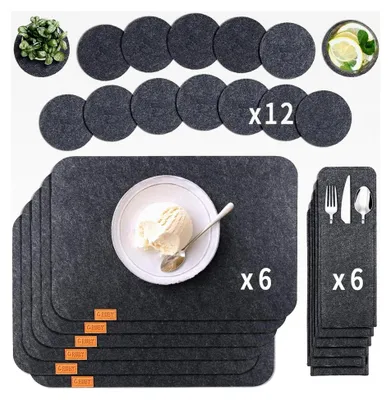Produktbild von Platzset Tischset Abwaschbar, 24-teiliges Set mit Filzmatten, Untersetzern und Bestecktaschen