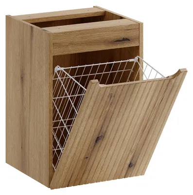Produktbild von Badezimmer Unterschrank mit Wäschekorb, 40 cm breit, Eiche mit gerillter Front - NEWPORT-56-EVOKE