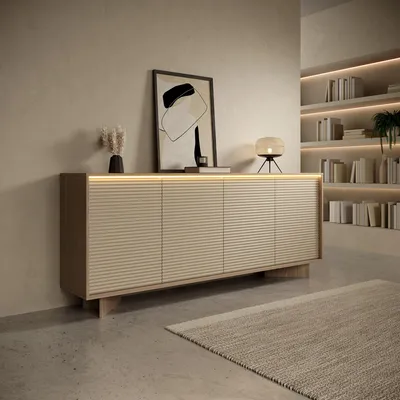 Immagine prodotto di Hataga - Credenza, 204x40x84h cm Marrone Rovere, 4 Ripiani