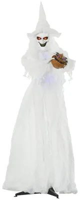 Obrázok produktu pre 189 cm vysoká biela čarodejnica s tekvicovou hlavou, realistická vonkajšia dekorácia na Halloween
