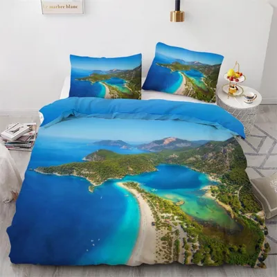 Zdjęcie produktu dla Komplet pościeli "Ocean" 155x220 cm, 3-częściowy. Mikrofibra. Dwustronna pościel z zamkiem błyskawicznym. 2 poszewki na poduszki 80x80 cm