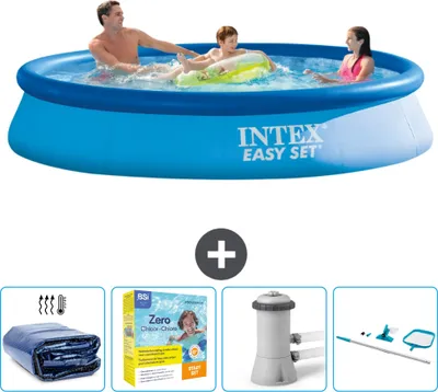 Obrázek produktu pro Kulatý nafukovací bazén Intex Easy-Set - 366 x 76 cm - modrý - včetně markýzy - balíčku na údržbu - filtračního čerpadla pro bazén - čisticí sady