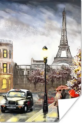 Produktbild von MuchoWow® Poster Gemälde - Paris - Frankreich - Öl 80x120 cm - Papierdruck