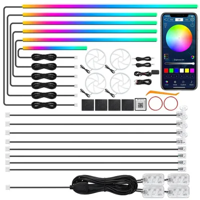 Zdjęcie produktu dla Listwy LED do oświetlenia ambient w samochodzie, RGB 22 w 1, sterowanie za pomocą aplikacji, synchronizacja z muzyką, 175 cali, 612 diod LED