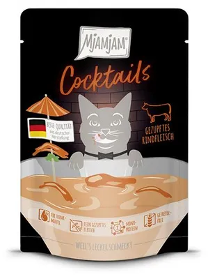 Produktbild von MjAMjAM Cocktails Gezupftes Rindfleisch – Flüssigsnack für Katzen, 20 x 40 g