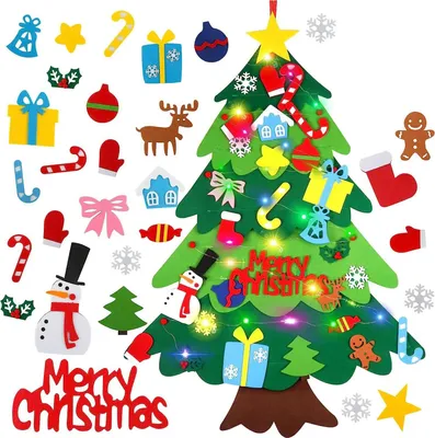 Produktbild von Weihnachtsbaum aus Filz für Kleinkinder – DIY-Weihnachtsbaum-Set mit Ornamenten – Weihnachtsdekoration für drinnen, Tür- und Wandbehang – Weihnachtsgeschenke für Kinder