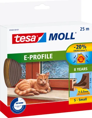 Produktbild von tesamoll Fensterdichtung selbstklebend (1 x 25 m) - E-Profil: 9mm x 4 mm - braun