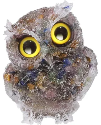 Image de Décoration en forme de chouette, 6 cm, en cristal, pierre, statue, pierre précieuse, résine, multicolore, dimensions : 6 x 4,6 x 4 cm