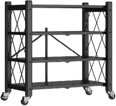 Productafbeelding van - Opklapbaar opslagrek met 4 planken, zonder montage, 71 x 34 x 125 cm, zwart