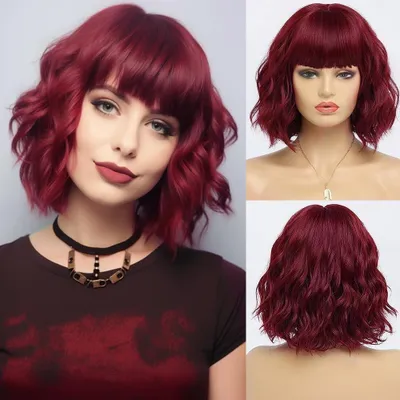 Produktbild von Kurzer Bob-Perücke mit Pony, rot, aus synthetischen Haaren