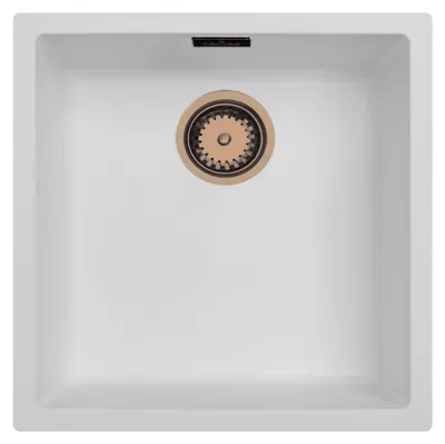 Productafbeelding van Keukenwastafel 40x40 cm, wit, onderbouwmodel, met een koperen afvoerstop "Pure.Sink"