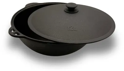 Produktbild von Kazan Gusseisen 8 Liter mit Aludeckel usbekischer Kasan runder Boden
