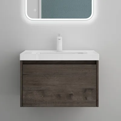 Produktbild von Mai & Mai Badmöbelset Badezimmermöbel grau-braun Waschbeckenunterschrank 60 cm mit Waschschbecken aus Mineralguss Salerno