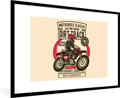 Produktbild von MuchoWow® MuchoWow® Gerahmtes Poster Motorrad - Vintage - Zeichnung 90x60 cm - Poster mit zchwarzem Bilderrahmen - Wanddekoration - Fotos