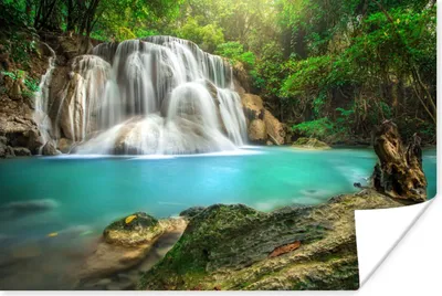 Produktbild von MuchoWow® Poster Wald - Wasserfall - Natur 90x60 cm - Schlafzimmer