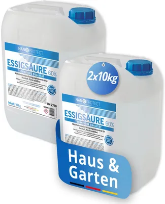 Produktbild von Nanoprotect Essigsäure 60% | 2 x 10 kg | Klimaneutral | Ideal als Reiniger und Entkalker | Für Haus und Garten