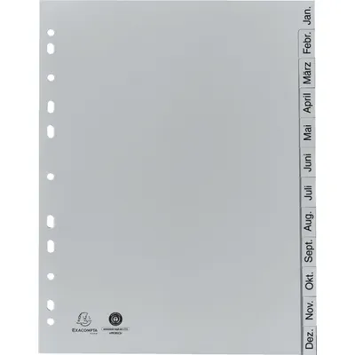 Image de Exacompta 25x Intercalaires imprimés PP rec Januar-Dezember 12 pos A4 Gris 1812B