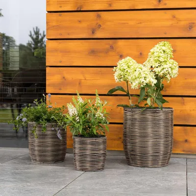 Produktbild von di volio Pflanzkübel Set 3-teilig Braun Rund Rattanoptik Blumenkübel GALPO