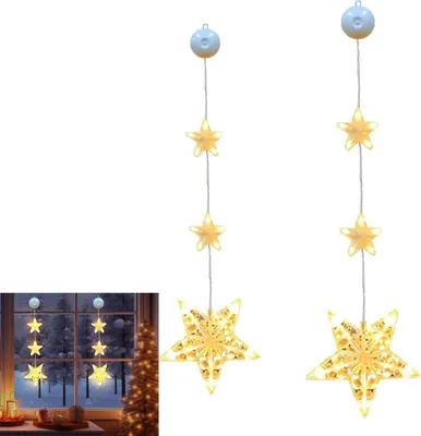 Produktbild von 2er Set LED Weihnachts Sternenlicht, Batteriebetrieben, Saugnapf Fensterdeko, Warmweiß Weihnachtsstern