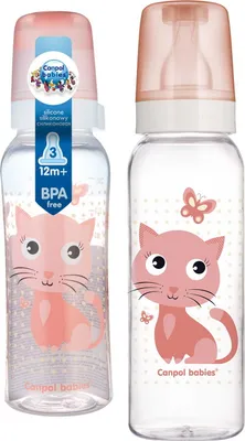 Produktbild von Canpol Babies | Babyflasche WN 250ml - Cute Animals - Silikon-Schnuller - Leicht und sicher