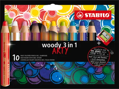 Produktbild von STABILO Buntstift, Wasserfarbe & Wachsmalkreide - woody 3 in 1 - ARTY - 10er Pack - 10…