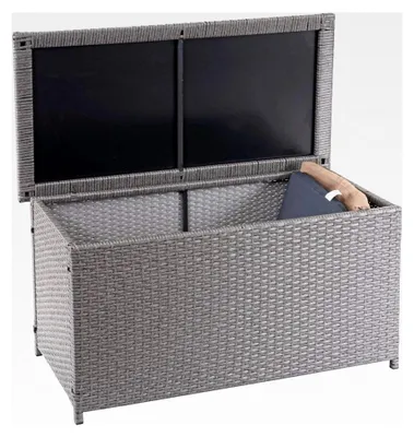Produktbild von Kissenbox aus Poly-Rattan, Gartentruhe Auflagenbox, 51x100x50cm, 170l - grau