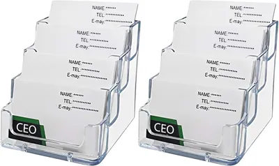 Image de Support pour cartes de visite, lot de 2, en acrylique transparent, capacité jusqu'à 160 cartes, pour bureau