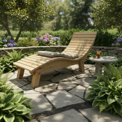 Produktbild von Holzliege Wellenliege Gartenliege Relaxliege "Liege-Franzi" (Lärche) Breite 70cm Einstiegshöhe 40cm mit Füßen
