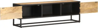 Image de vidaXL Armoire TV avec porte sculptée 130x30x40 cm Bois de manguier rugueux