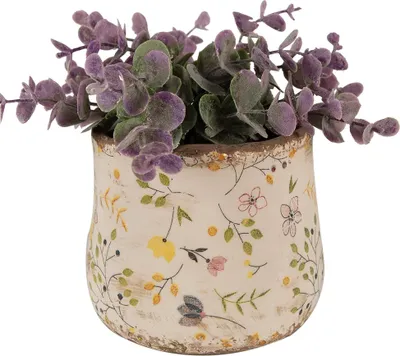 Zdjęcie produktu dla Clayre & Eef Doniczka Ø 11x10 cm Beżowo-żółte ceramiczne kwiaty