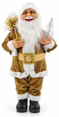 Immagine prodotto di Benza – Babbo Natale – Oro – 60 cm – Decorazione natalizia da posizionare – Con sacco di regali e piccolo albero di Natale