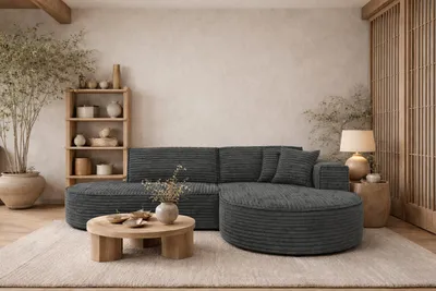 Produktbild von Kaiser Möbel Ecksofa L-form, Cordstoff Velo, Dunkelgrau, Rechts, Modena Studio