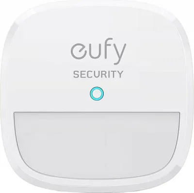 A white Eufy security motion sensor is shown against a white background.