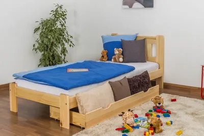Produktbild von Bettrahmen für Kinder / Kinderbett 90 x 200 cm | Massivholz: Kiefer | Natur Lackiert | inkl. Rollrost