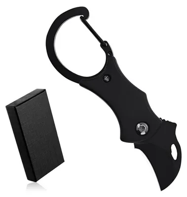 Produktbild von Schlüsselanhänger Messer Schwarz Mini Klappmesser mit Karabiner für Outdoor Camping