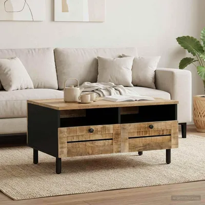 Immagine prodotto di Maison Exclusive - Tavolino da caffè marrone e nero, 80 x 54 x 40 cm, in legno massello di mango