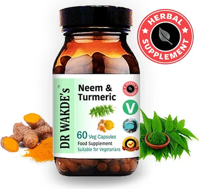 Produktbild von DR WAKDE'S Neem & Kurkuma Kapseln | 60 Vegi Caps | Ayurveda-Supplement | Vegan | 100% Kräuter | Mengenrabatte | Am selben Tag Versand