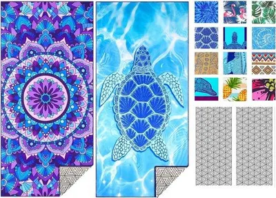 Produktbild von Famanu Strandhandtuch XXL Mikrofaser, Mandala, Set von 2, 180 x 90 cm, schnell trocknend, leicht