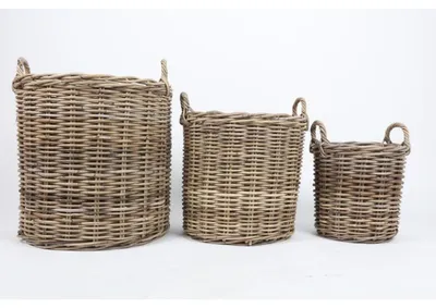 Image de BURI Set de 3 paniers en osier ronds en bois Pot de fleurs Panier de transport 58cm