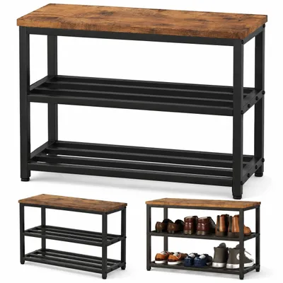 Immagine prodotto di Armadietto per scarpe con seduta, grande scaffale, stile industriale/loft/vintage, legno, 60 cm