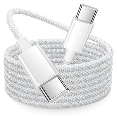 Produktbild von 1 Meter geflochtenes Ladekabel Typ C auf Typ C Schnelllade- & Datenkabel, Weiß