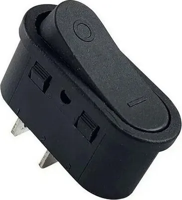 Zdjęcie produktu dla Owalny mini przełącznik kołyskowy 26 x 11 mm, 2-pinowy 250 V AC 6 A, ON-OFF czarny, niepodświetlany