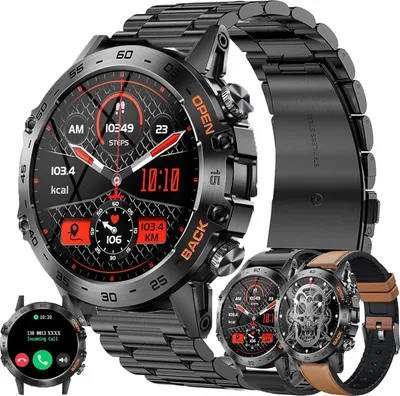 Produktbild von Herren-Smartwatch mit Telefonfunktion, 1,39 Zoll Bluetooth-Anrufe/Wasserdicht/Herzfrequenz-Schlafmonitor, Schrittzähler, für iOS Android (Schwarz)