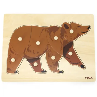 Produktbild von VIGA Montessori Teddybär Holzpuzzle mit Stiften